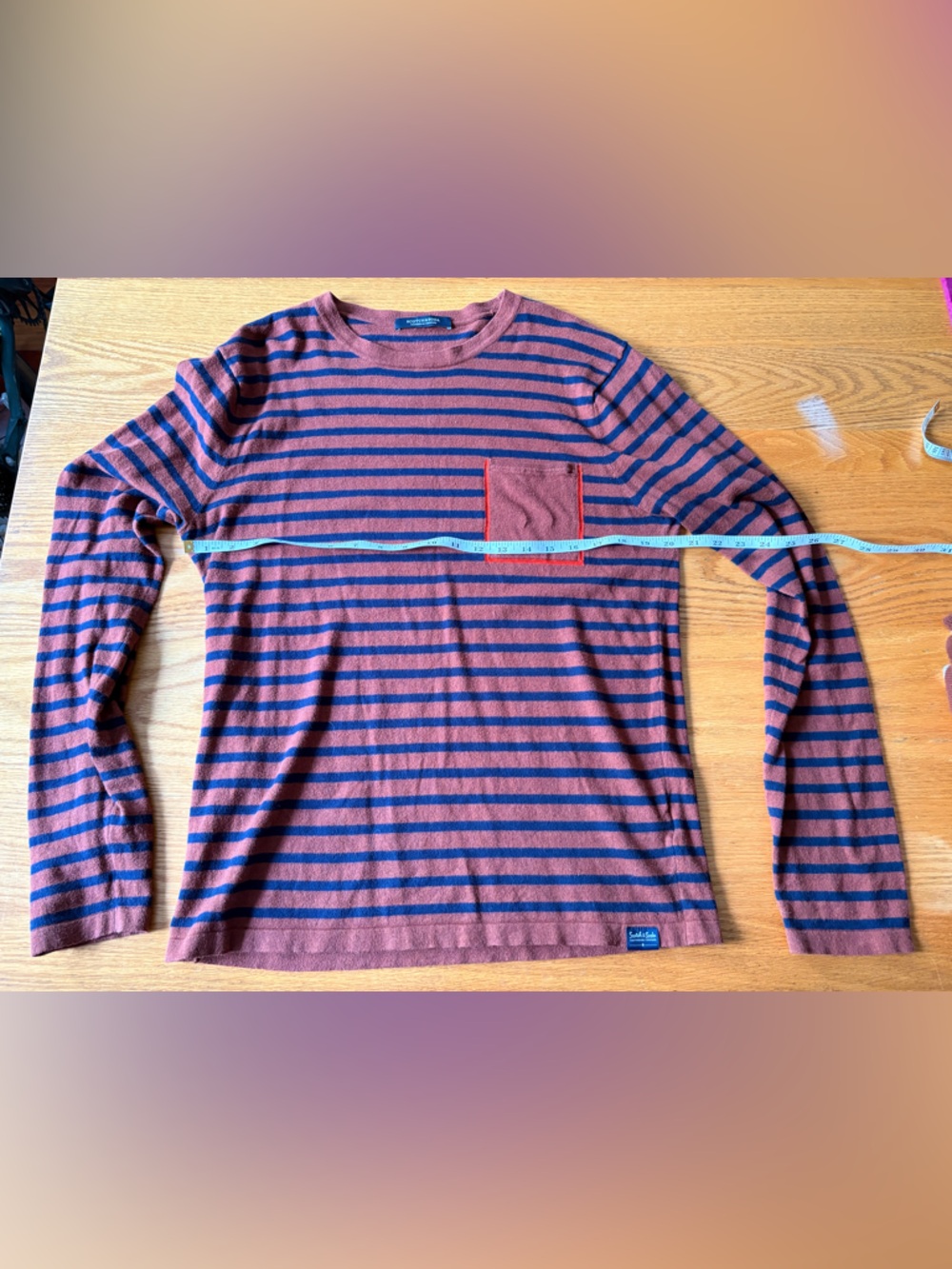 Scotch and Soda Striped Long Sleeve Sweater in Rust and Navy Men’s M